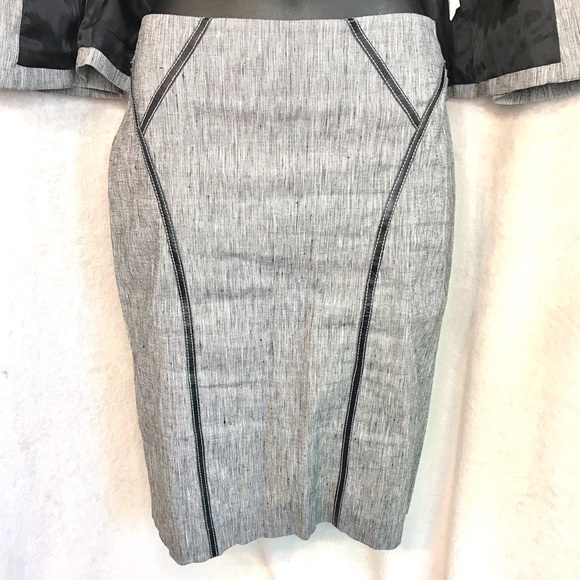 BEBE 2 piece linen blazer suit jacket and skirt set grey black trim collared top - Picture 7 of 10